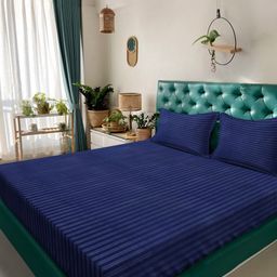 Alina decor Blue Striped 210 TC Queen Bedsheet with 2 Pillow Covers-picture-25
