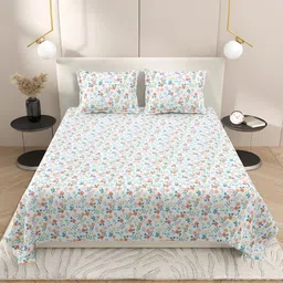 DREAM WEAVERZ Orange & Green Floral 220 TC Cotton King Bedsheet with 2 Pillow Covers-image-31