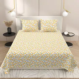 DREAM WEAVERZ Orange & Green Floral 220 TC Cotton King Bedsheet with 2 Pillow Covers-image-80