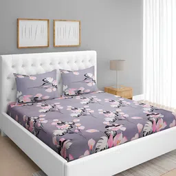 Aura Grey & White Floral 144 TC Microfiber Queen Bedsheet With 2 Pillow Covers-image-39