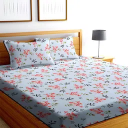 MODEFE Blue & Pink Floral 180 TC Queen Bedsheet & 2 Pillow Covers-image-8