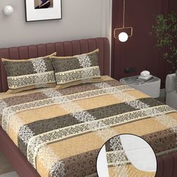 Bromwick Beige Floral 210 TC Crib Bedsheet with 2 Pillow Covers-image-58
