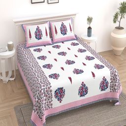 UNIQCHOICE Pink & White Floral Cotton 180 TC King Bedsheet With 2 Pillow Covers-image-8