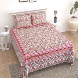 UNIQCHOICE Pink & White Floral Pure Cotton 180 TC King Bedsheet with 2 Pillow Covers-image-78
