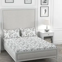ROSARA HOME Grey & White Floral 200 TC King Bedsheet with 2 Pillow Covers-image-26