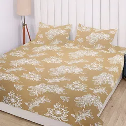 RD TREND Beige Floral 210 TC Cotton King Bedsheet with 2 Pillow Covers-image-53