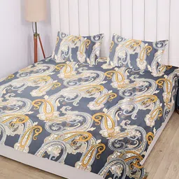 RD TREND Grey Floral 210 TC Cotton King Bedsheet with 2 Pillow Covers-image-49