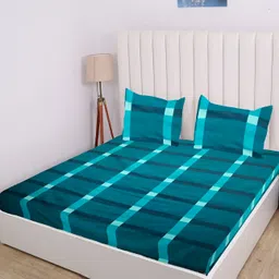 RD TREND Blue Floral 210 TC Cotton King Fitted Bedsheet with 2 Pillow Covers-image-7