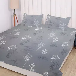 RD TREND Grey Floral 210 TC Cotton King Bedsheet with 2 Pillow Covers-image-61