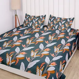 RD TREND Green & White Floral Cotton 210 TC King Bedsheet With 2 Pillow Covers-picture-53