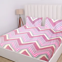 RD TREND Pink Floral 210 TC Cotton King Fitted Bedsheet with 2 Pillow Covers-image-71