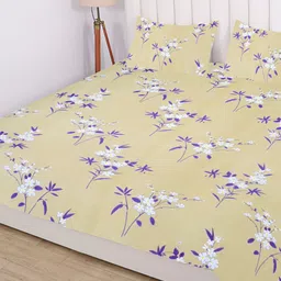 RD TREND Yellow & White Floral Printed 210 TC Cotton King Bedsheet with 2 Pillow Covers-picture-54