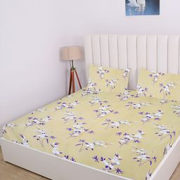 RD TREND Yellow & White Floral Cotton 210 TC King Bedsheet with 2 Pillow Covers-image-72