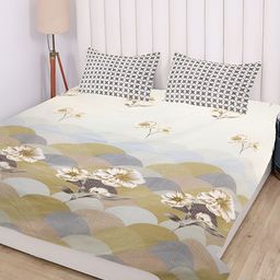 RD TREND Cream & Beige Floral 210 TC Cotton King Fitted Bedsheet With 2 Pillow Covers-image-71