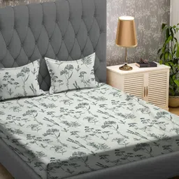 RRC White & Grey Floral 210 TC King Bedsheet with 2 Pillow Covers-image-42