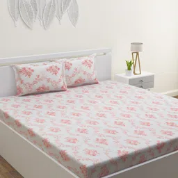 HOME AFFAIRS White & Pink Floral Printed 210 TC Cotton King Bedsheet & 2 Pillow Covers-image-55