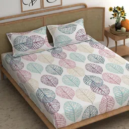 CHHAVI INDIA White & Pink Floral 210 TC King Bedsheet with 2 Pillow Covers-picture-49