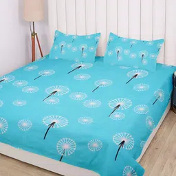 RD TREND Turquoise Blue & White Floral Cotton 210 TC King Bedsheet With 2 Pillow Covers-picture-25