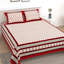 LIVING ROOTS Block Jaal Red Floral Pure Cotton 250 TC King Bedsheet Set-2.28 m x 2.64 m-image-24