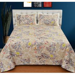 Bromwick Beige Floral 250 TC King Bedsheet with 2 Pillow Covers-image-92