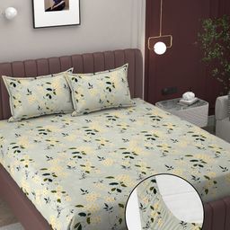 Bromwick Green Floral 250 TC King Bedsheet with 2 Pillow Covers-image-19