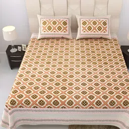 EasyGoods Brown & Orange Floral 250 TC King Cotton Bedsheet with 2 Pillow Covers-picture-13