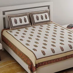 EasyGoods White & Brown Floral 300 TC King Bedsheet with 2 Pillow Covers-picture-39