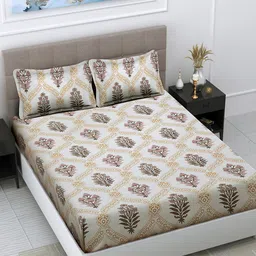 FABINALIV White & Orange Floral 300 TC King Bedsheet With 2 Pillow Covers-image-68