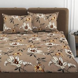 VOMZER Beige & White Floral Woolen 350 TC Fitted King Bedsheet Set-1.98 m x 1.83 m x 20cm-image-67