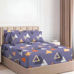bsb home White & Purple Abstract Microfiber180 TC King Fitted Bedsheet & 2 Pillow Covers-12