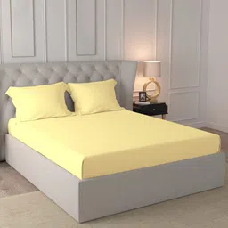 PIZUNA LINENS Yellow 400 TC King Bedsheet with 2 Pillow Covers-picture-29