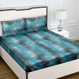 BELLA CASA Blue & Black Abstract 150 TC King Bedsheet with 2 Pillow Covers-picture-30