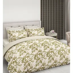 LABHAM Tan & Olive Green 210 TC King Bedsheet with 2 Pillow Covers-image-27