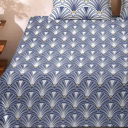 Innovative Edge Blue Abstract Cotton 160 TC Fitted  King Bedsheet with 2 Pillow Covers-image-63