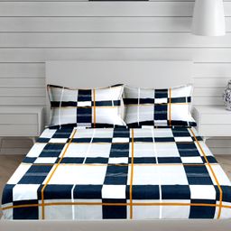 Innovative Edge Blue Geometric 160 TC Cotton Fitted King Bedsheet With 2 Pillow Covers-image-31
