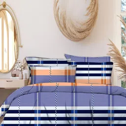 Innovative Edge Blue Cotton 160 TC King Bedsheet with 2 Pillow Covers-image-84
