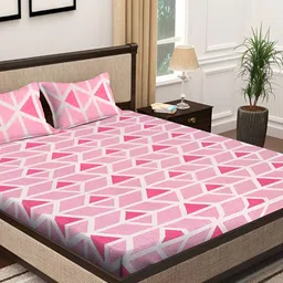 Innovative Edge Pink Cotton 160 TC King Bedsheet with 2 Pillow Covers-image-85