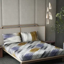 DDecor Purple & Cream-Coloured Abstract Cotton 210 TC King Bedsheet with 2 Pillow Covers-1