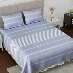 Homez Sparrow All Seasons Blue Striped Cotton 160 TC King Bedsheet with 2 Pillow Covers-image-85