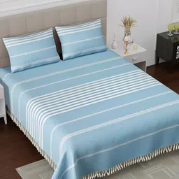 Homez Sparrow All Seasons Blue Striped Cotton 160 TC King Bedsheet with 2 Pillow Covers-image-40
