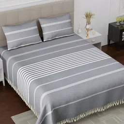 Homez Sparrow All Seasons Grey Striped Cotton 160 TC King Bedsheet with 2 Pillow Covers-image-57