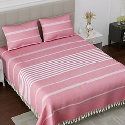 Homez Sparrow All Seasons Pink Striped Cotton 160 TC King Bedsheet with 2 Pillow Covers-image-41