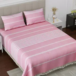 Homez Sparrow All Seasons Pink Striped Cotton 160 TC King Bedsheet with 2 Pillow Covers-image-39