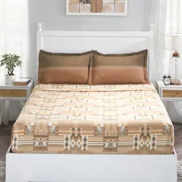 MYTRIDENT Brown 100% Cotton 210 TC King Bedsheet with 2 Pillow Covers-image-5