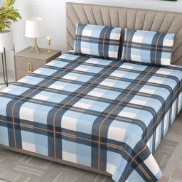 EasyGoods Kasa03 Blue & Grey Geometric 250 TC King Bedsheet with 2 Pillow Covers-picture-26