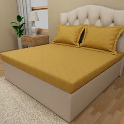 Himeya Gold-Toned Geometric Pure Cotton 300 TC King Bedsheet with 2 Pillow Covers-picture-15