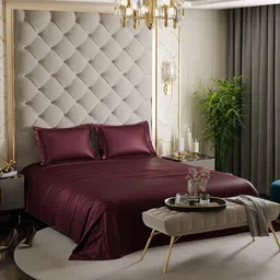 Stoa Paris Date Night Burgundy 300 TC King Satin Bedsheet with 2 Pillow Covers-image-70