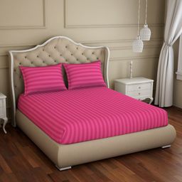 SPACES skyrise Pink Striped 210 TC King Bedsheet with 2 Pillow Covers-image-75