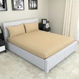 Nendle Beige Striped 210 TC King Bedsheet with 2 Pillow Covers-picture-35