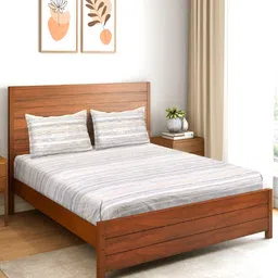 Saral Home Brown & White Striped 210 TC King Bedsheet with 2 Pillow Covers-image-82